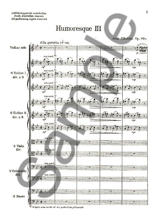 Jean Sibelius: Humoresque No.3 Op.89a (Score)