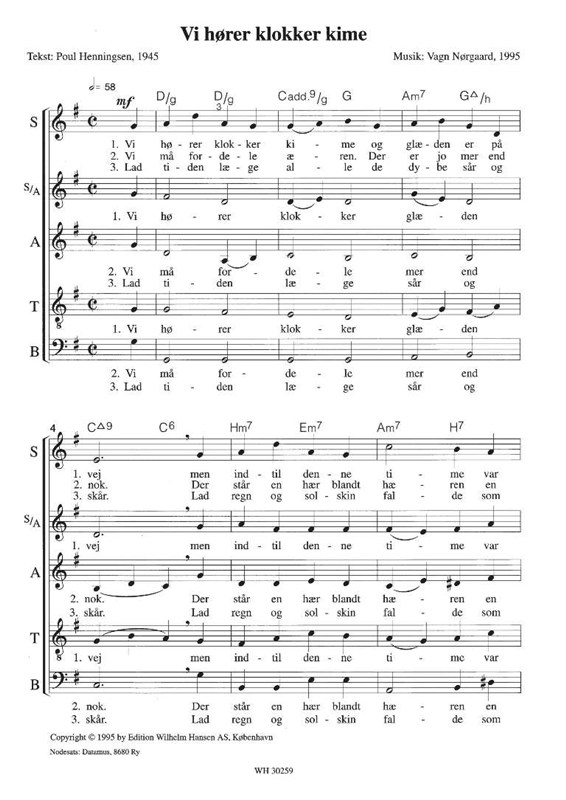 Vagn Nrgaard: Vi Hrer Klokker Kime (SATB)