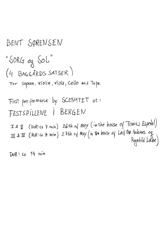 Bent Srensen: Sorg Og Sol (Score)