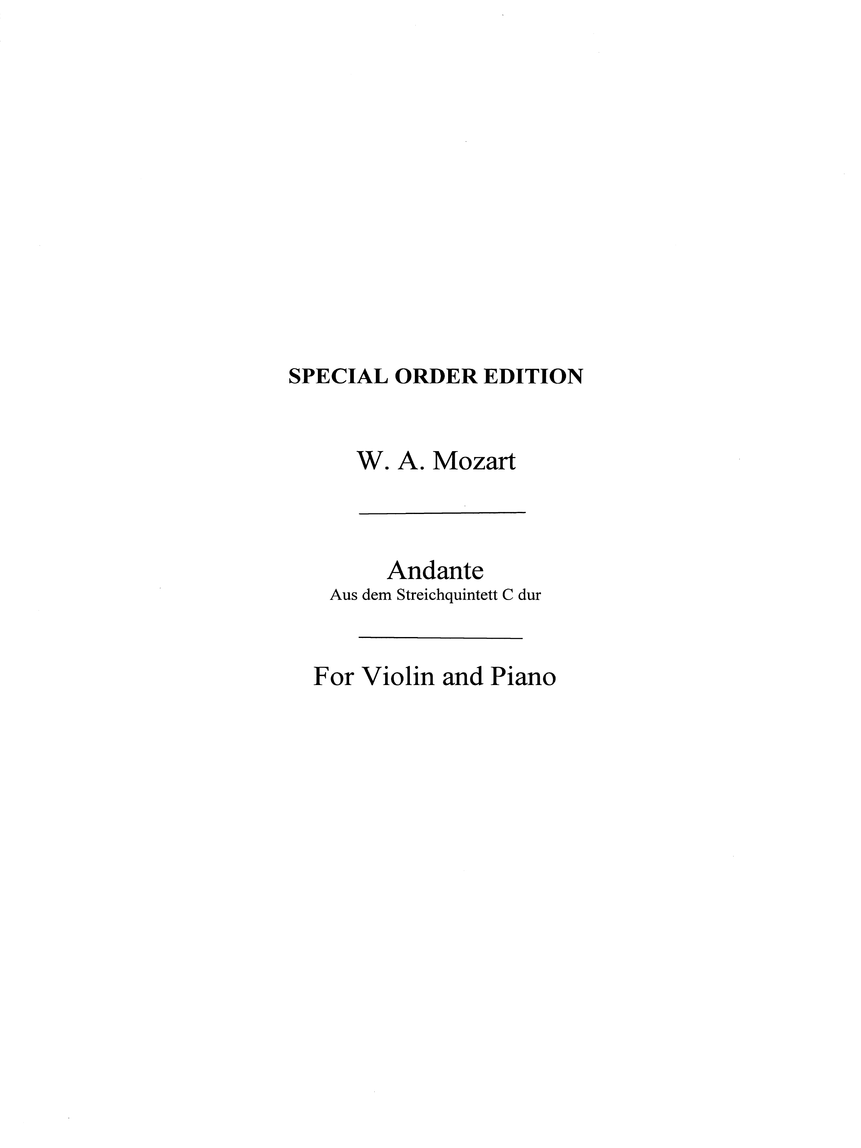 Mozart, Wa Andante In F From String Quartet In C (Jockisch) Vln/Pf