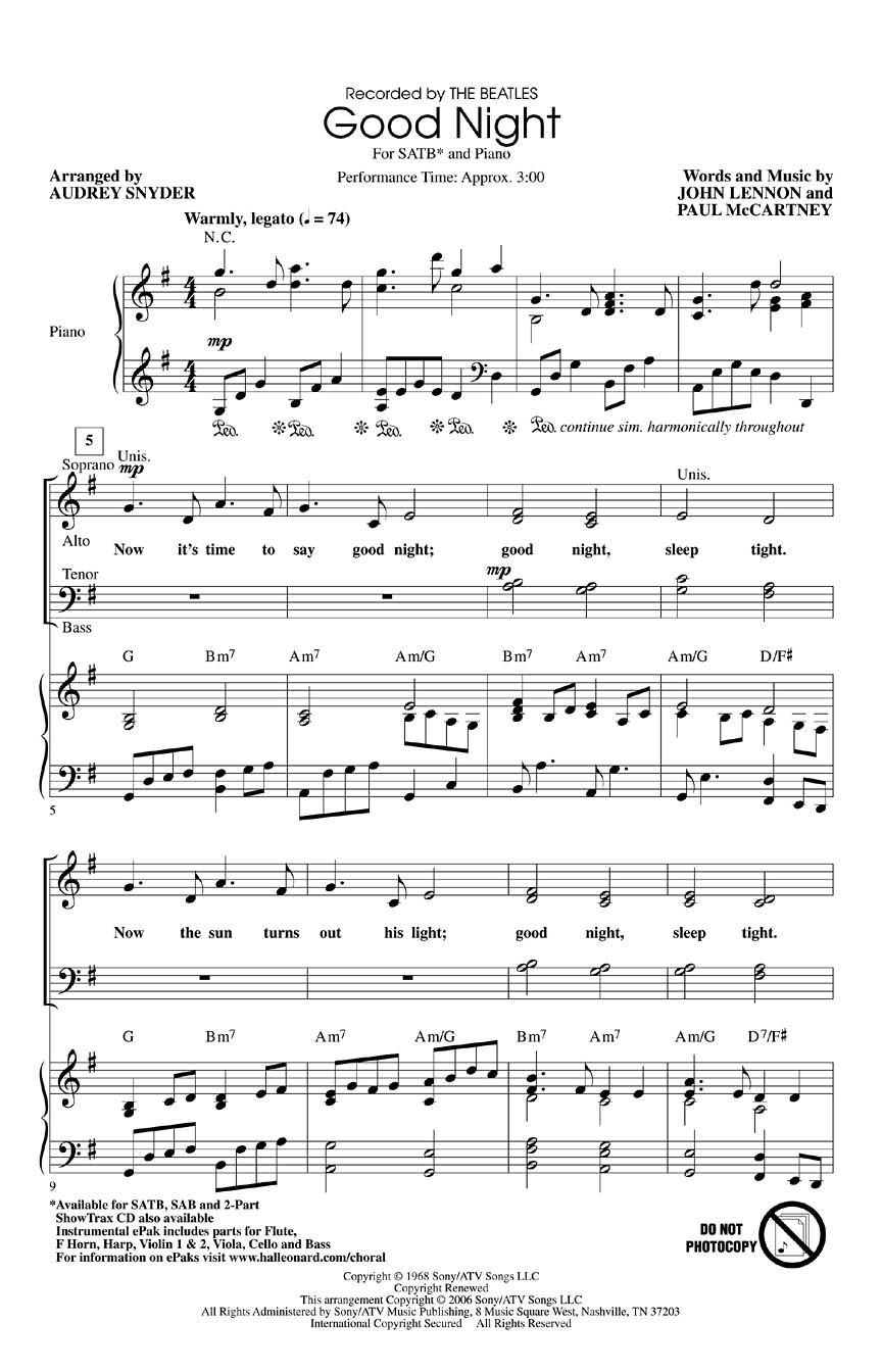 The Beatles: Good Night (SATB)