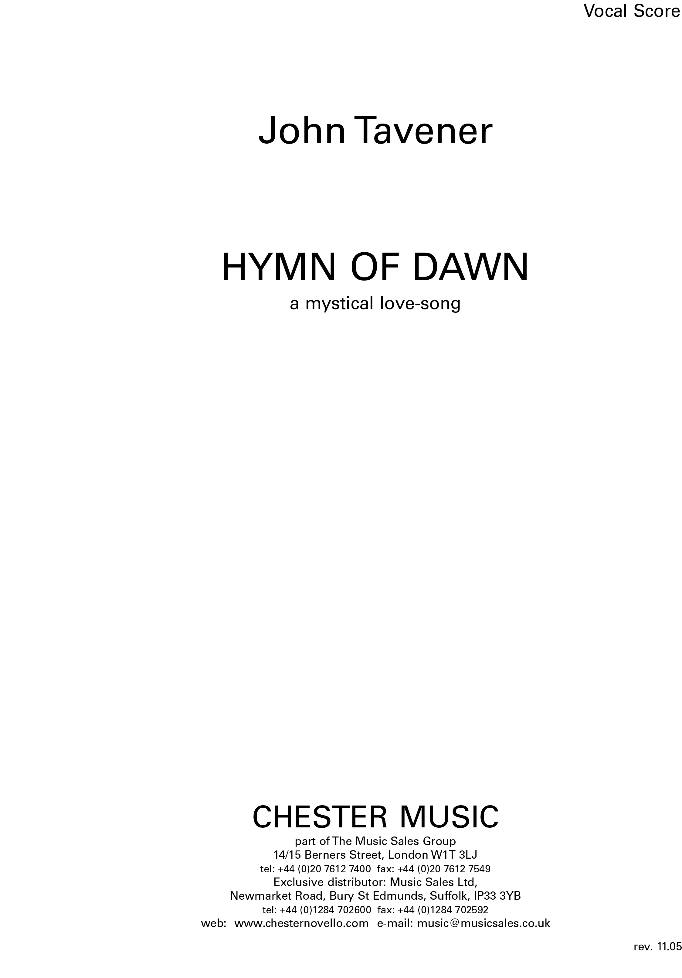 John Tavener: Hymn Of Dawn (Vocal Score)