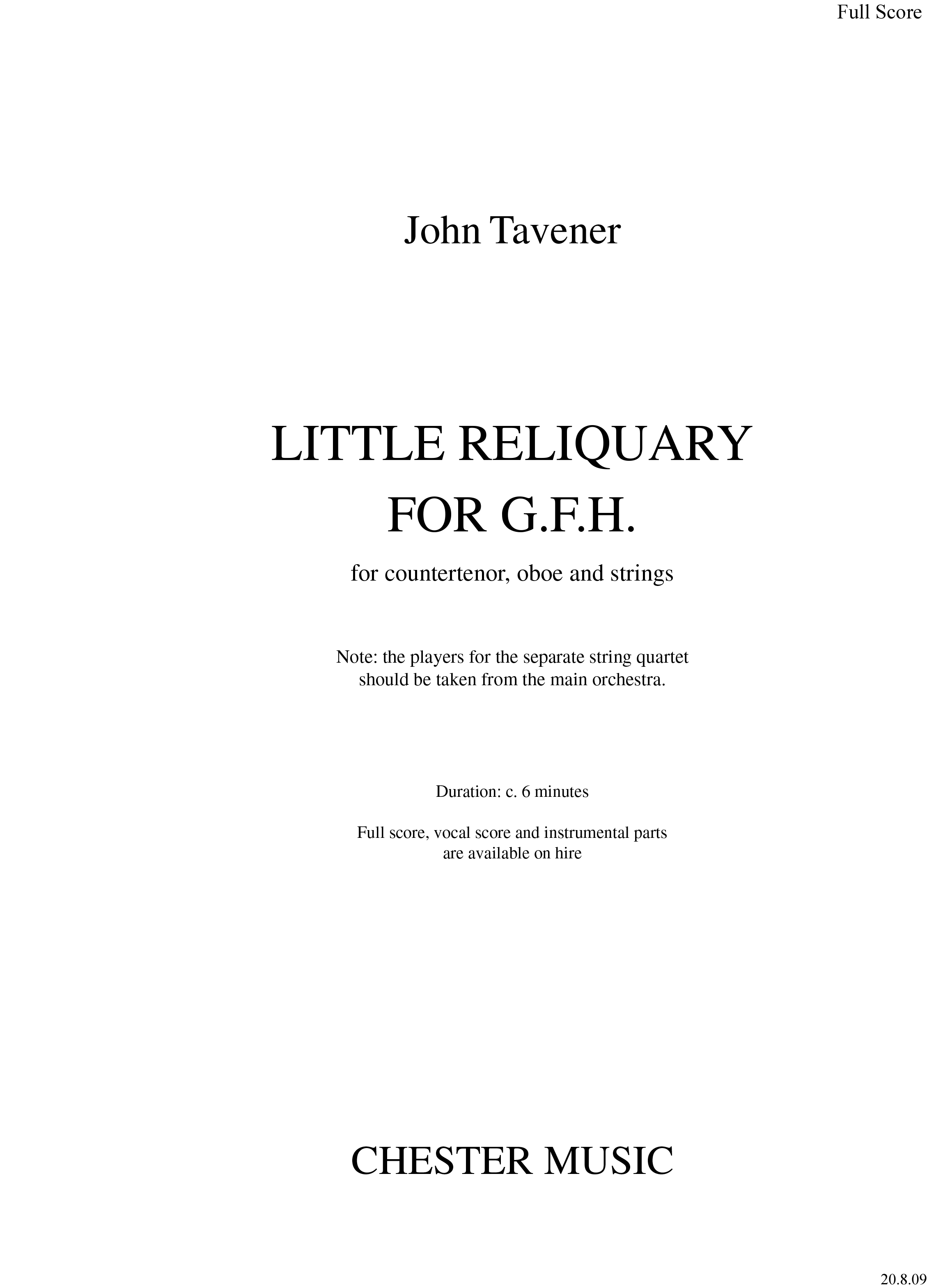 John Tavener: Little Reliquary For G.F.H.