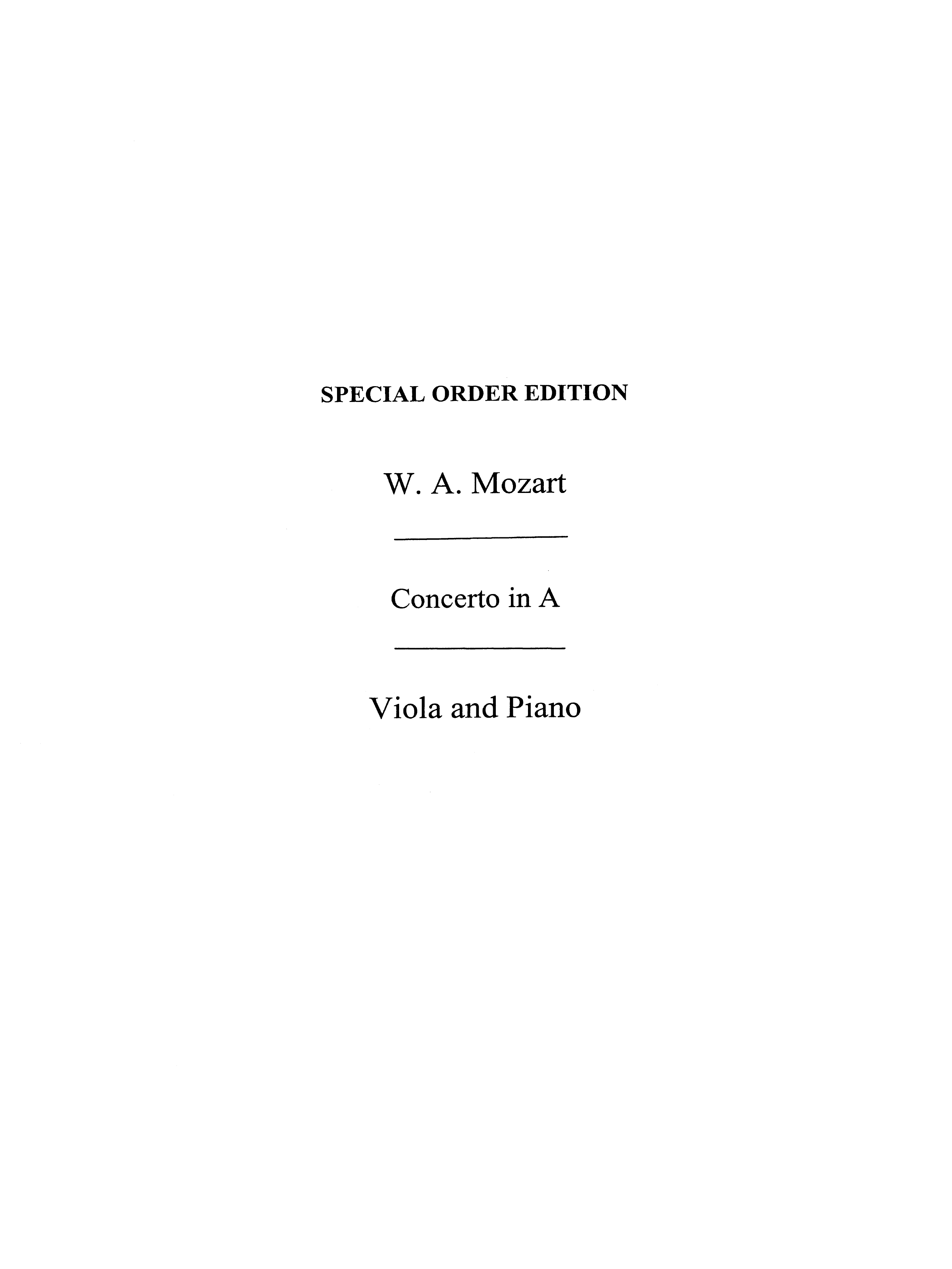 Mozart, Wa Concerto In A K622 (Tertis) Arr Vla/Pf