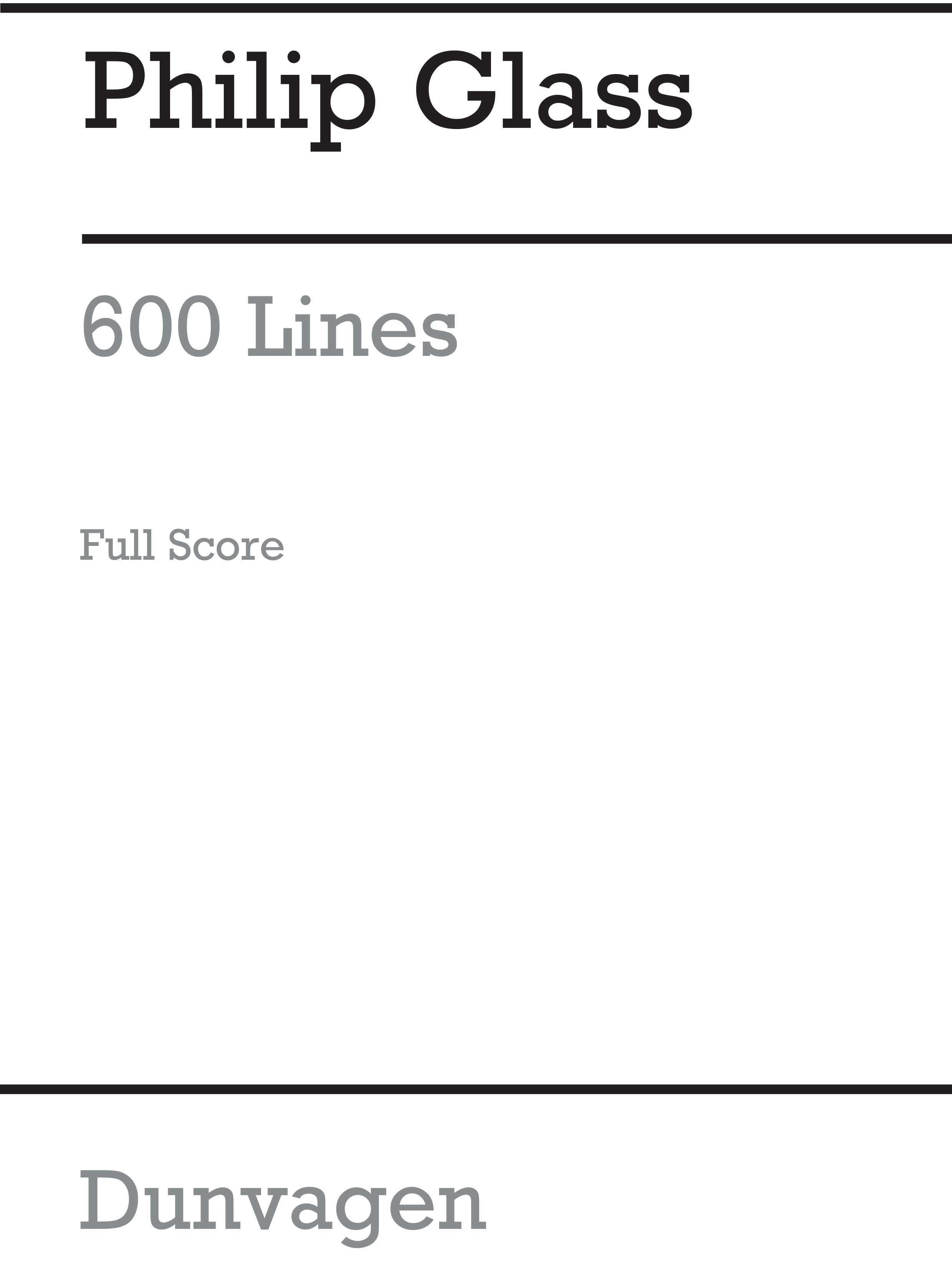 Philip Glass: 600 Lines (Score)