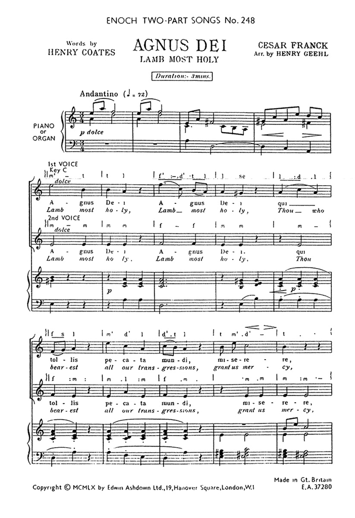 Franck Agnus Dei (Lamb Most Holy) 2 Pt (Tp248)