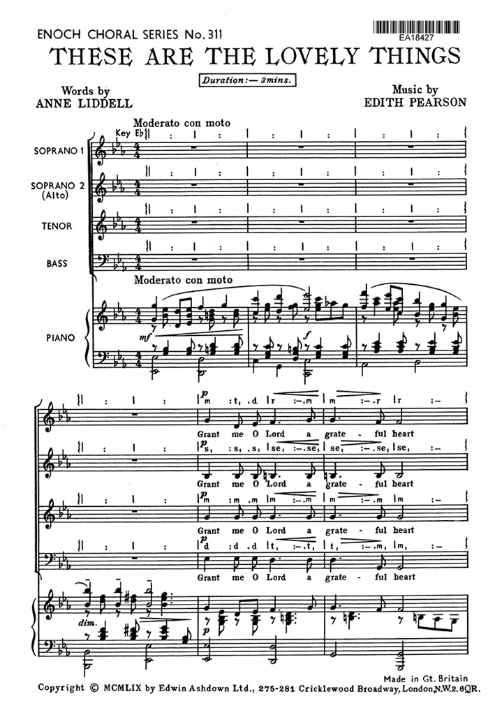 Pearson, E These Are The Lovely Things Satb/Pf