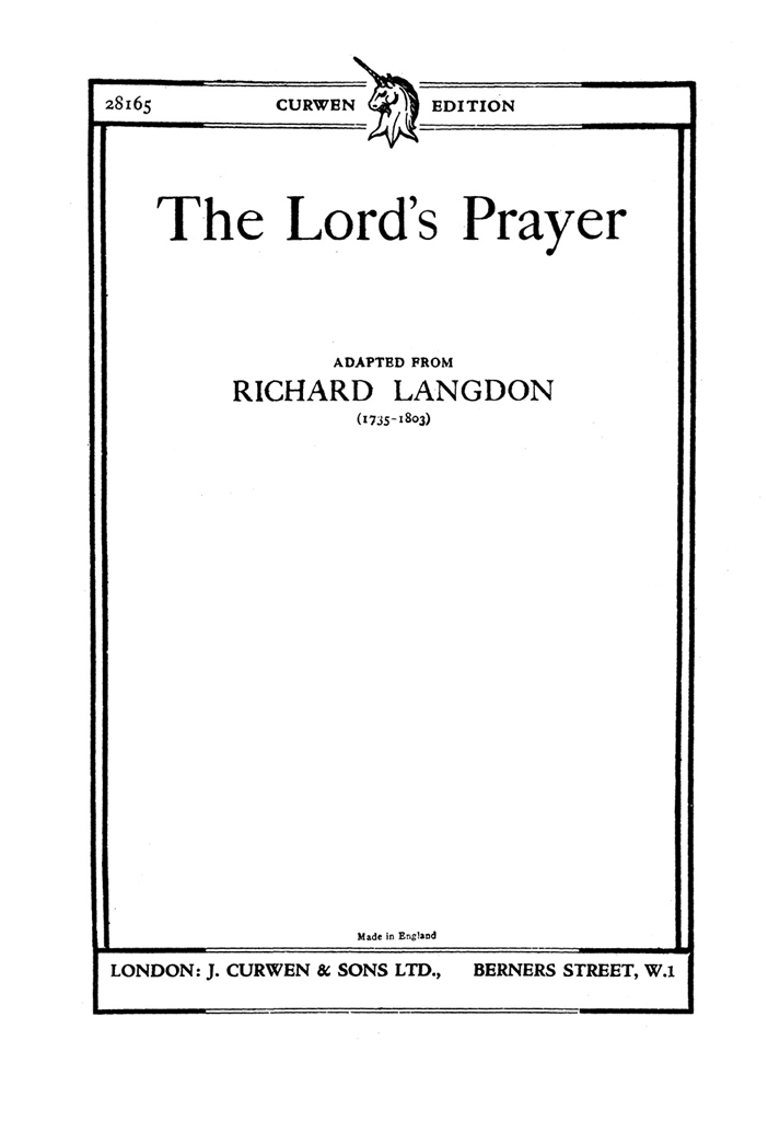 Langdon, R The Lord's Prayer Satb/Tonic