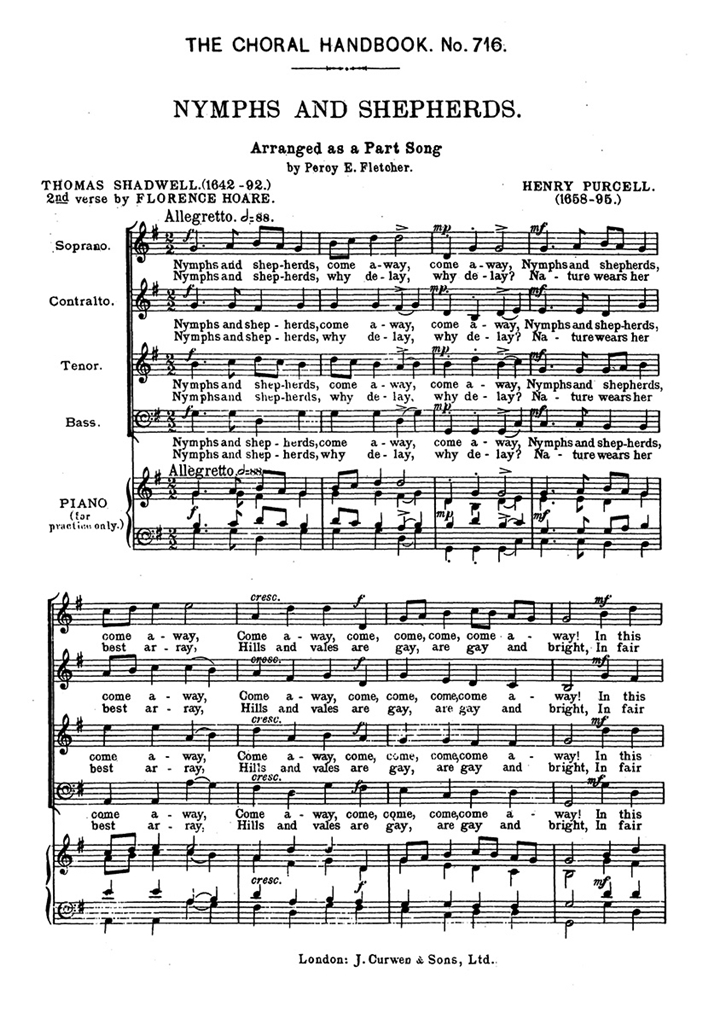 Purcell Nymphs And Shepherds Satb