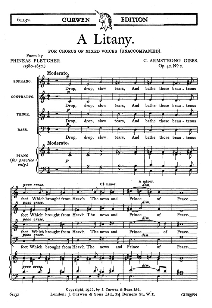 Armstrong Gibbs A Litany Satb Unaccompanied