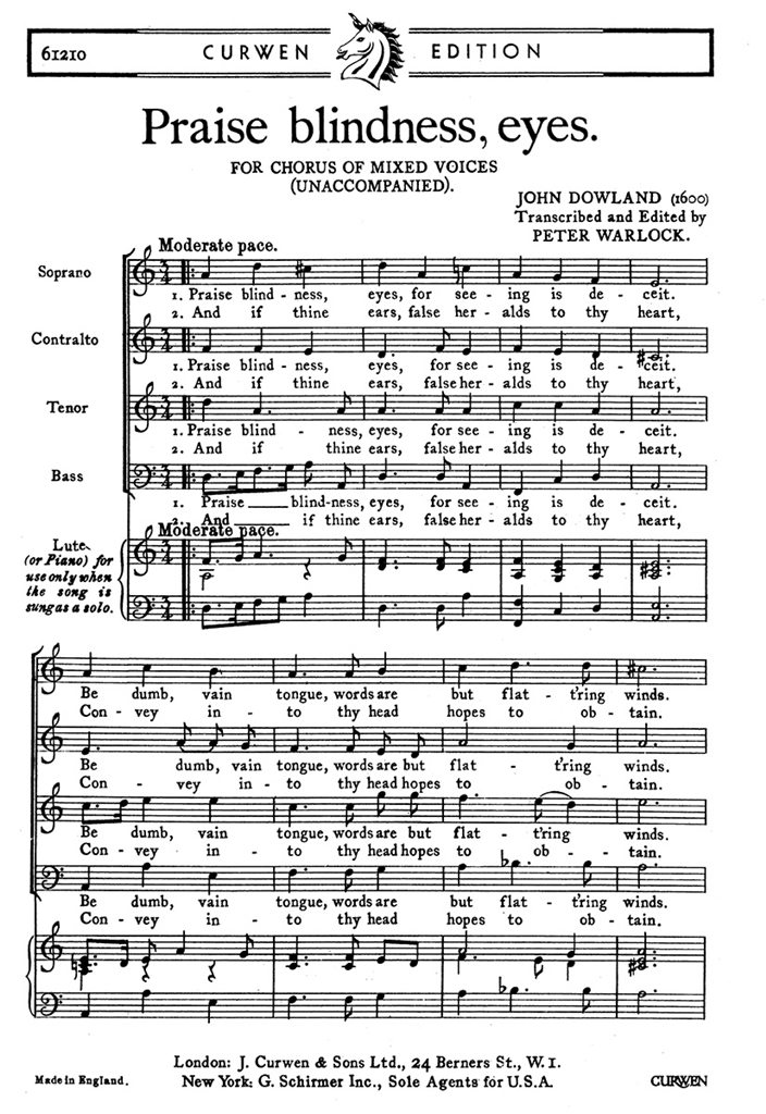 Dowland Praise Blindness Eyes Satb