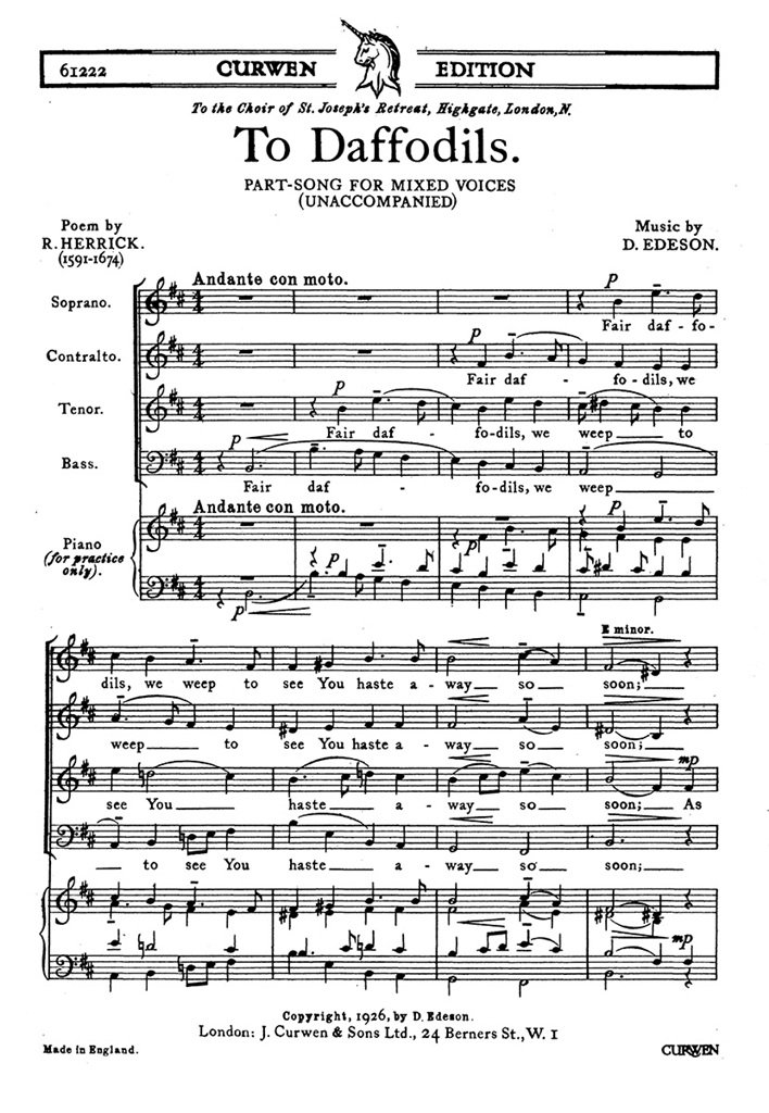 Edeson To Daffodils Satb