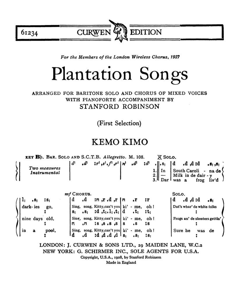 Robinson Plantation Songs Satb