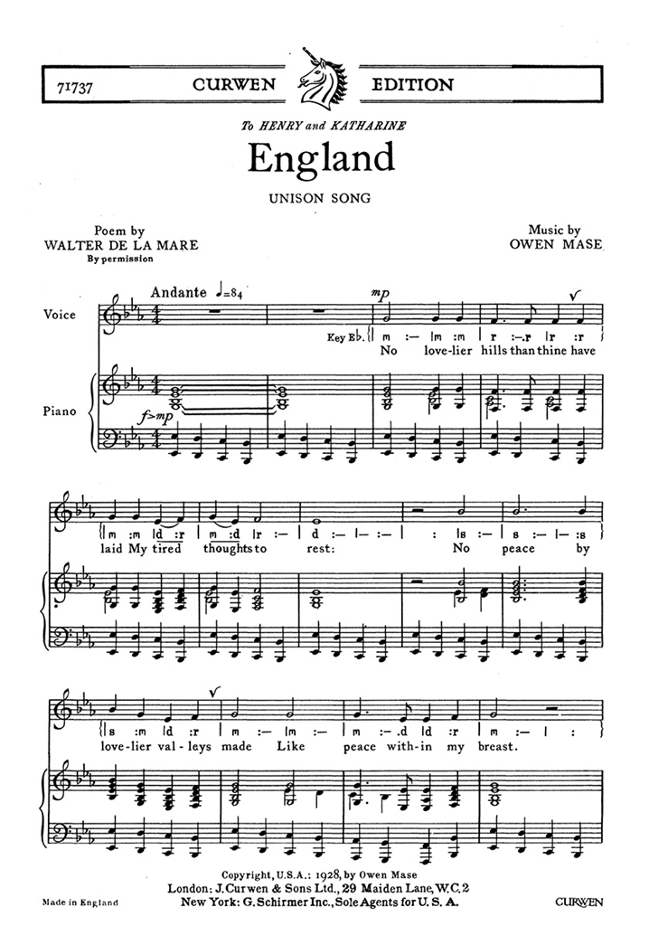 Mase, O England Unison/Piano