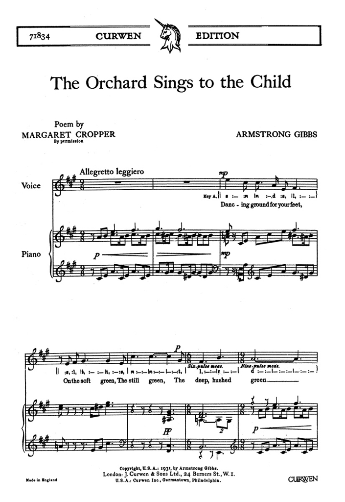 Cecil Armstrong Gibbs: The Orchard Sings To The Child (Unison And Piano)