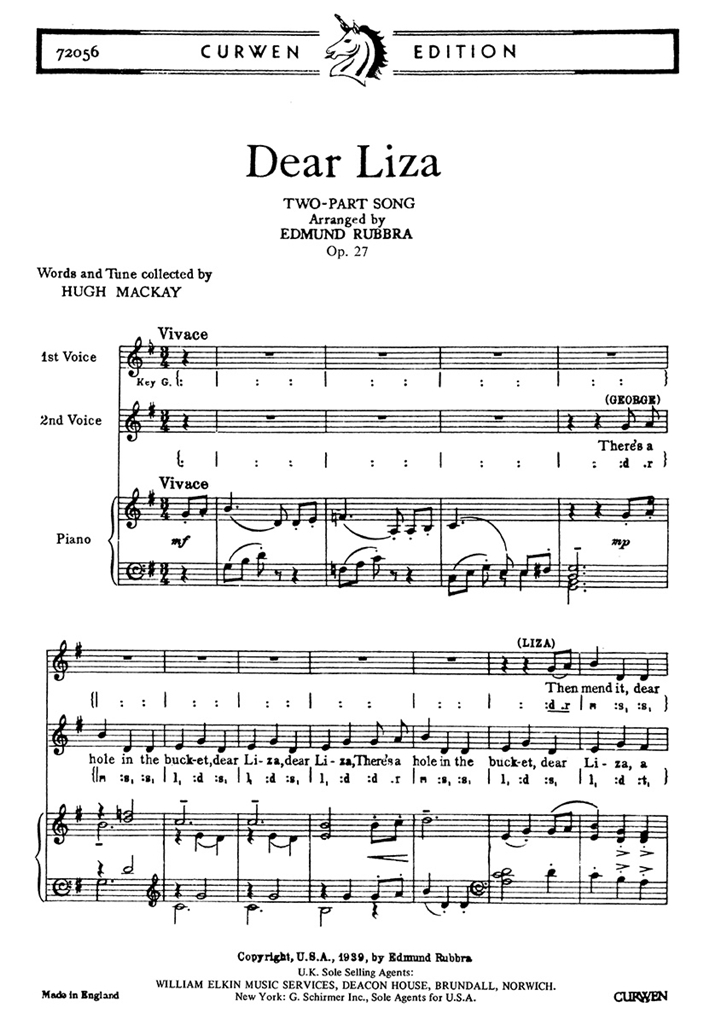 Rubbra, E Dear Liza 2pt/Piano