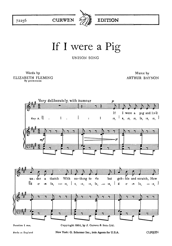 Baynon, A If I Were A Pig Unison/Piano