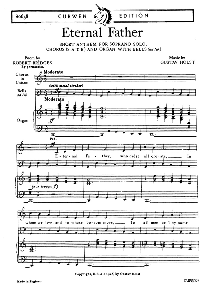 Holst, G Eternal Father Soprano Solo/Satb/Organ