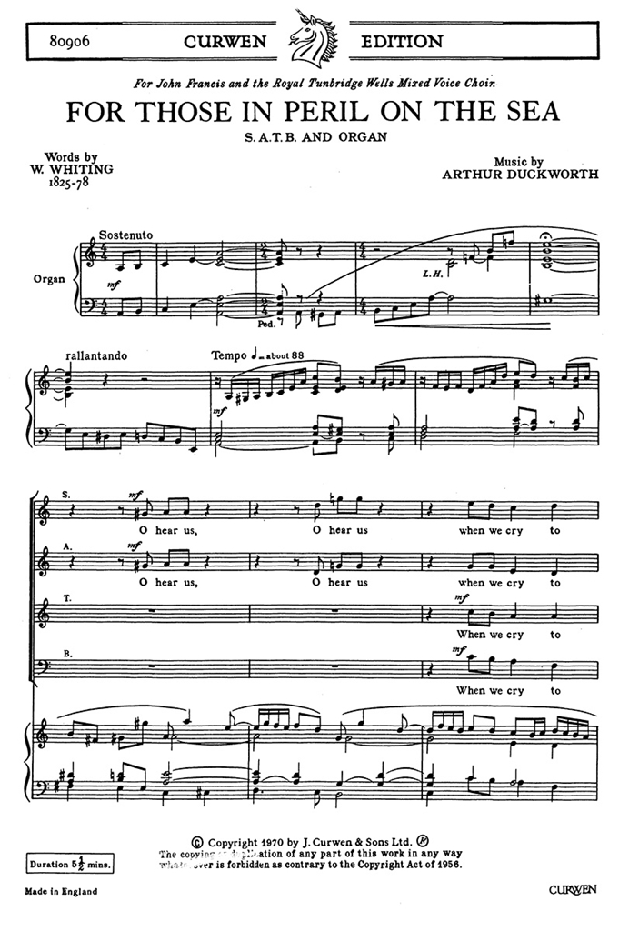 Duckworth, A For Those In Peril On The Sea Satb/Organ