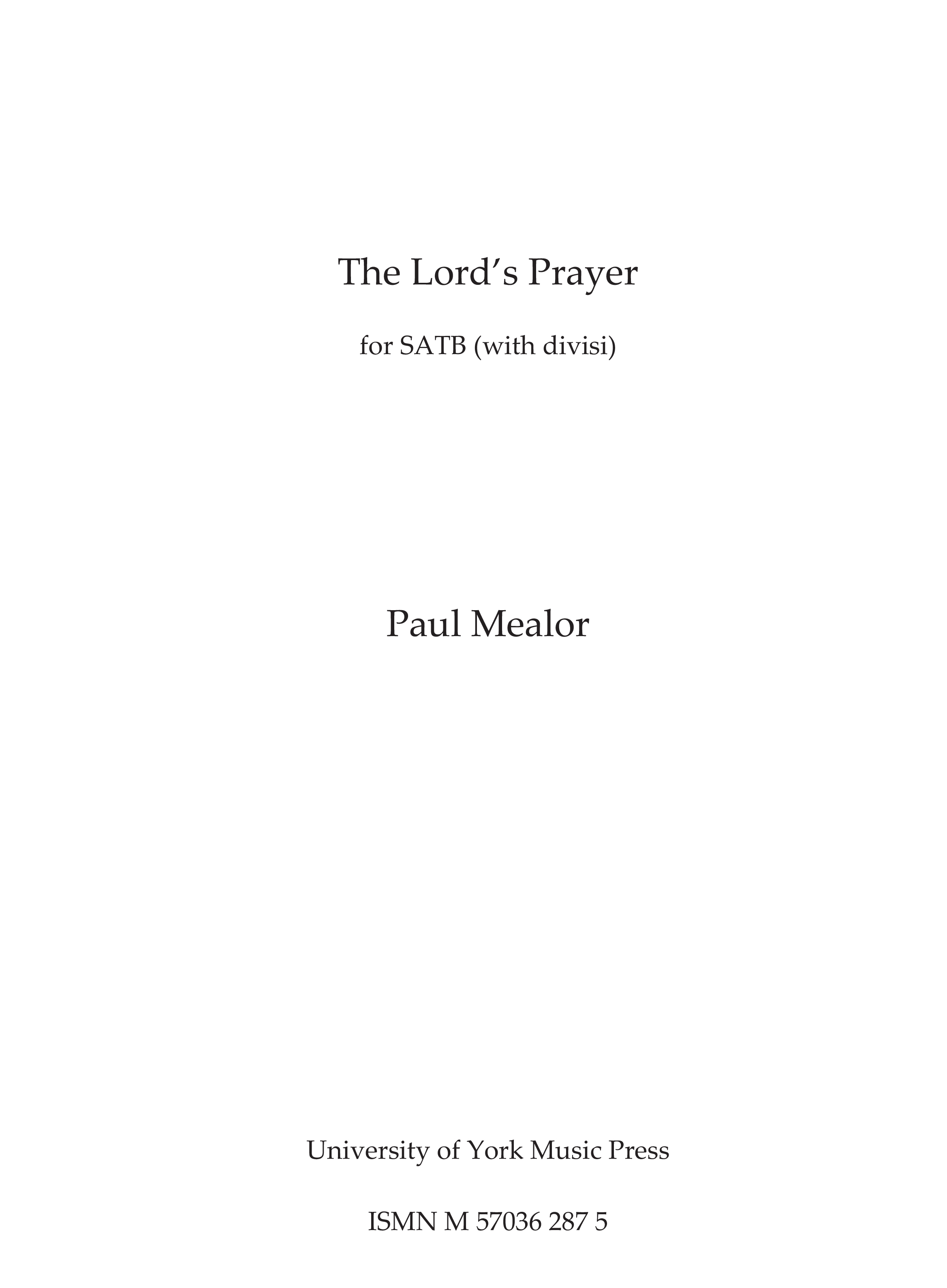 Paul Mealor: The Lord's Prayer (Vocal Part)