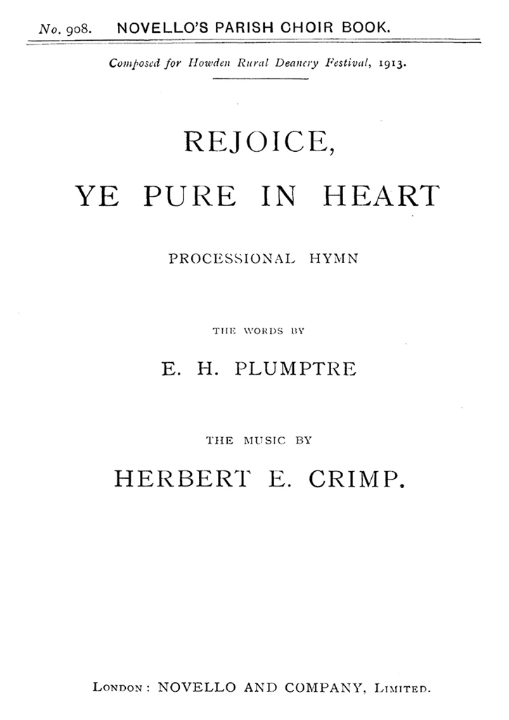 Herbert E. Crimp: Rejoice, Ye Pure In Heart (Hymn) Satb/Organ