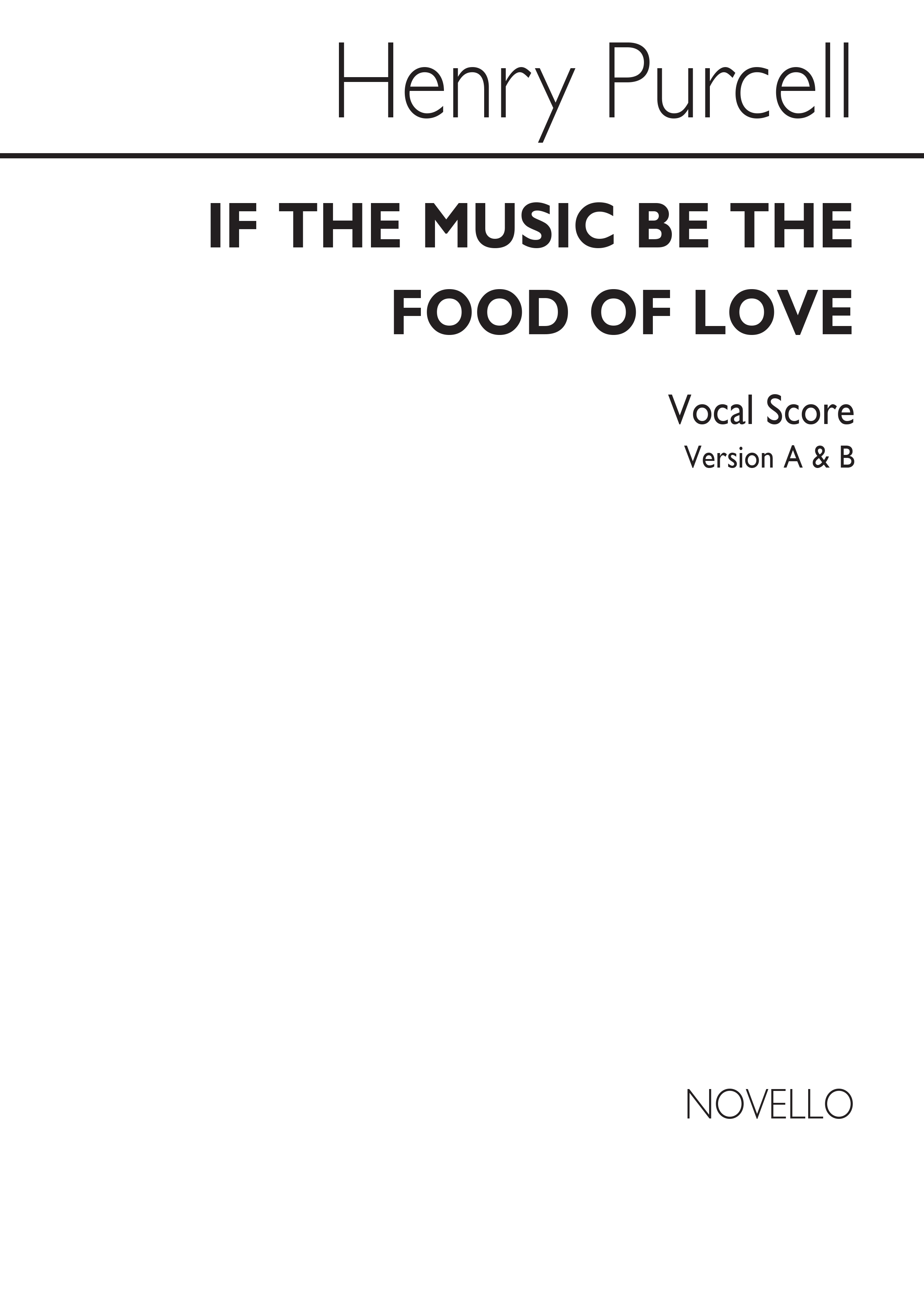 Purcell, H Of Music Be The Food Of Love 1st Setting Vo 25 Vs