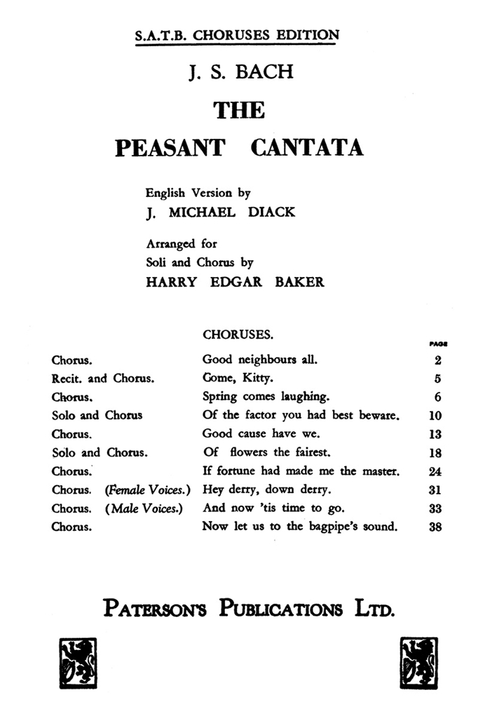 Johann Sebastian Bach: The Peasant Cantata Satb/Piano (Choruses Only)