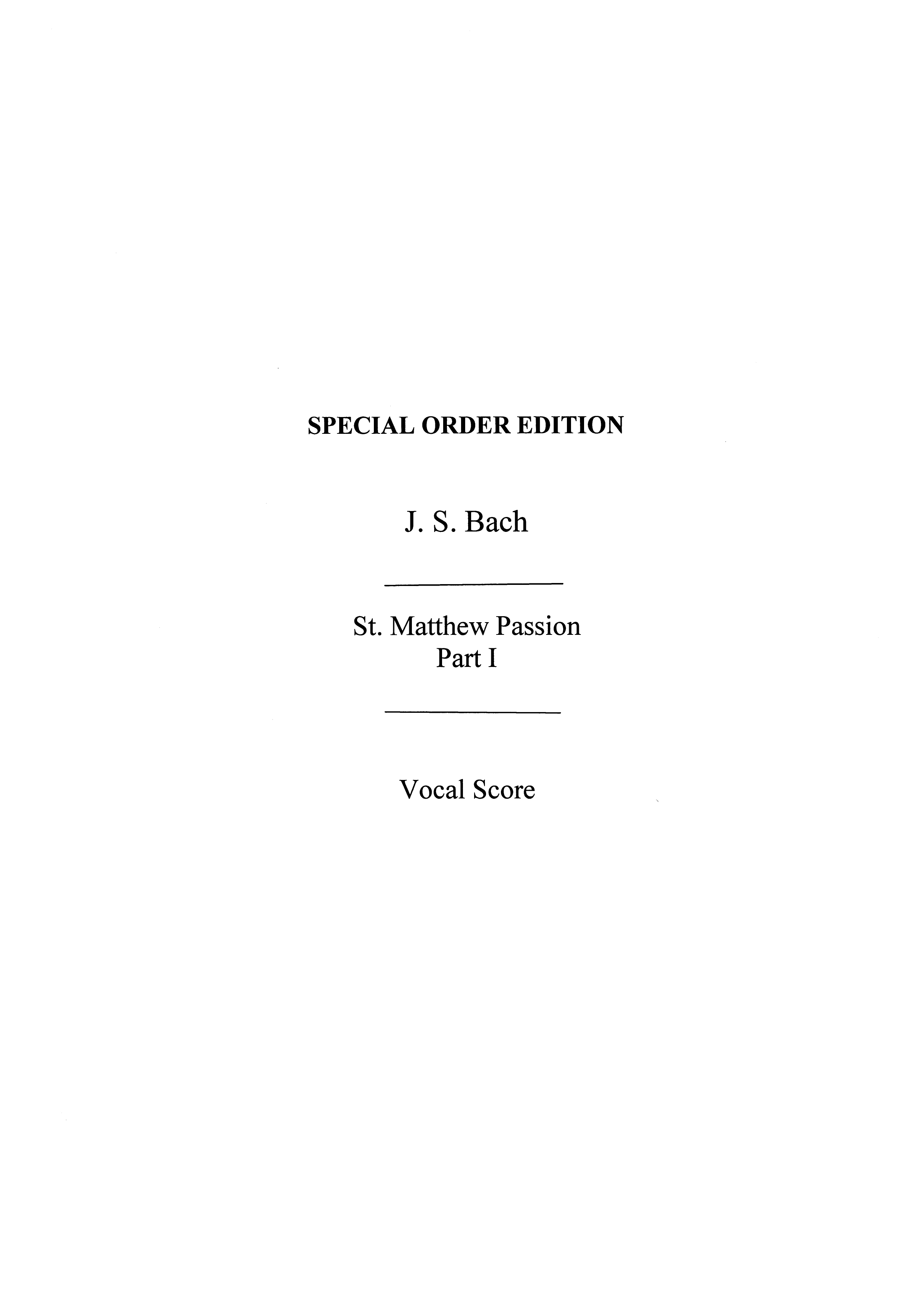 Bach, Js St. Matthew Passion Ssa/Pf Comp V/S (Ed. Read)