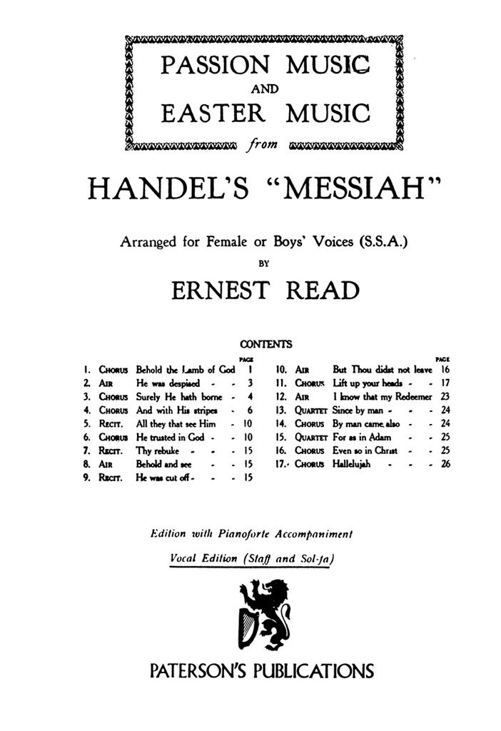 Handel, Gf Passion And Easter Music From Messiah (Read) Ssa