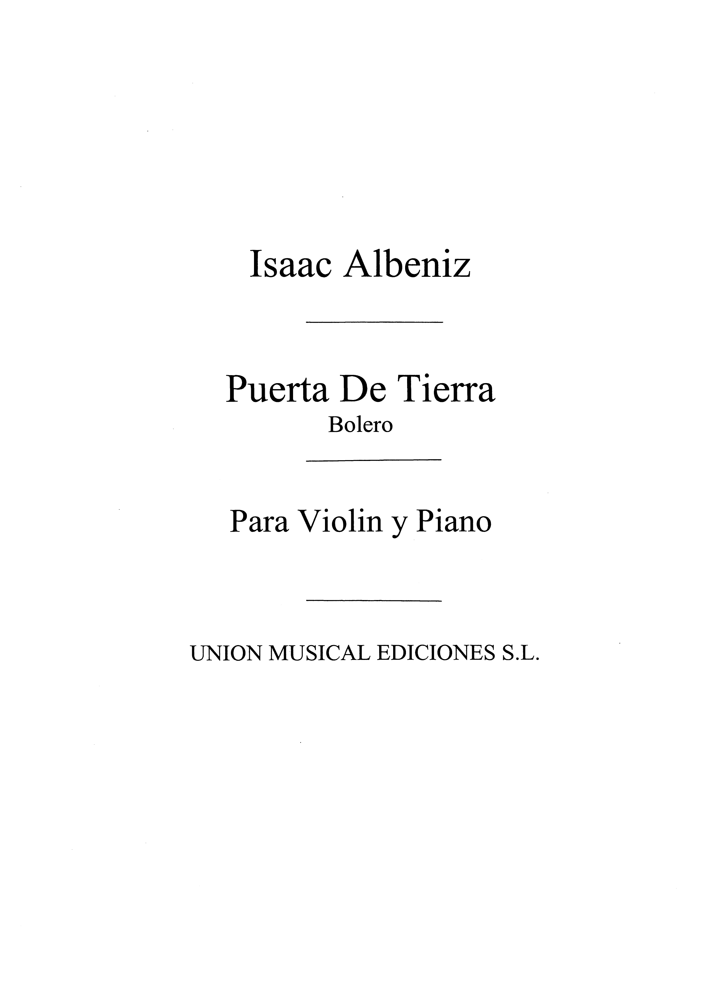 Albeniz: Puerta De Tierra Bolero for Violin and Piano