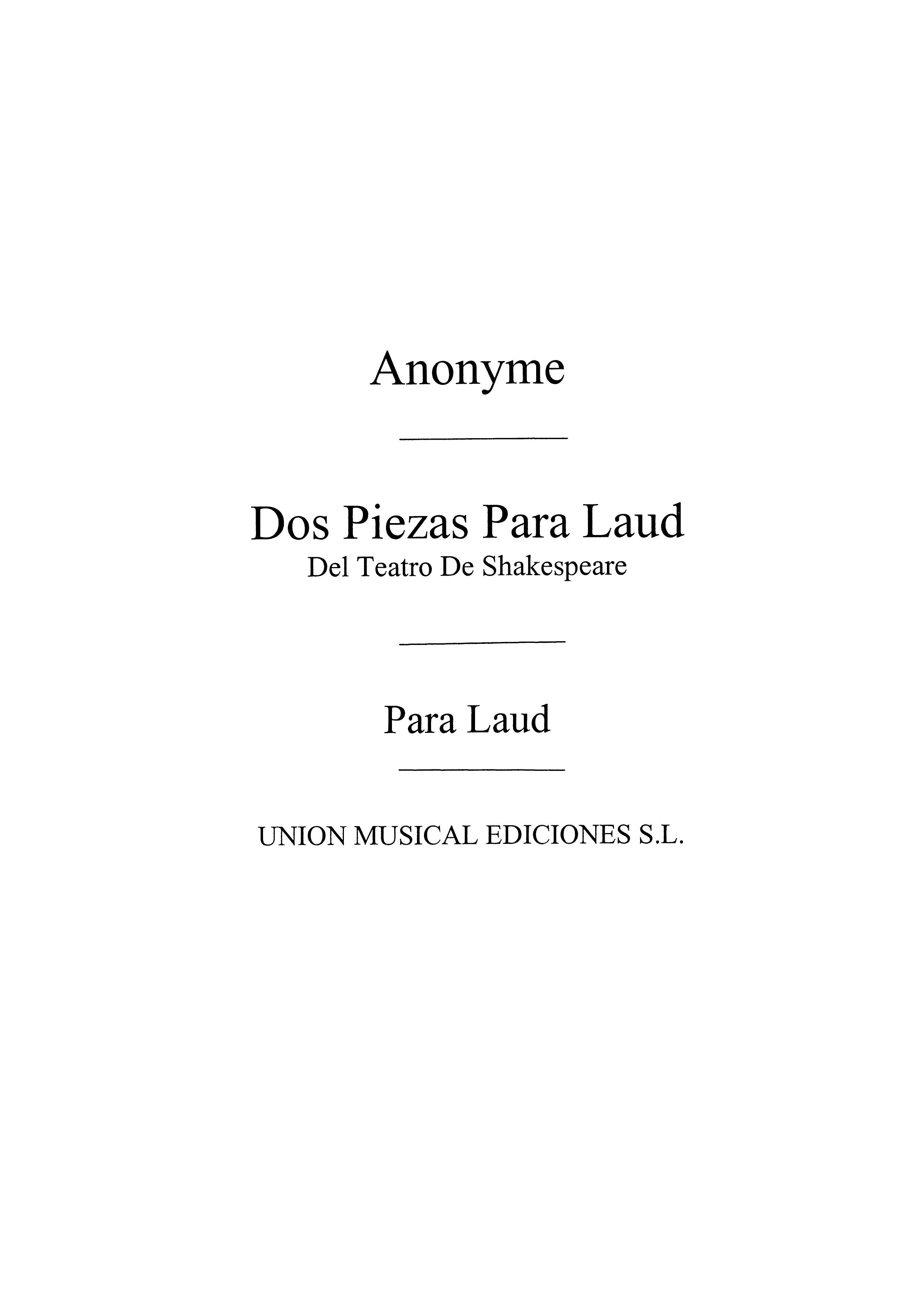 Anonimo: Dos Piezas Para Laud Del Teatro Shakespeare (Azpiazu) for Guitar