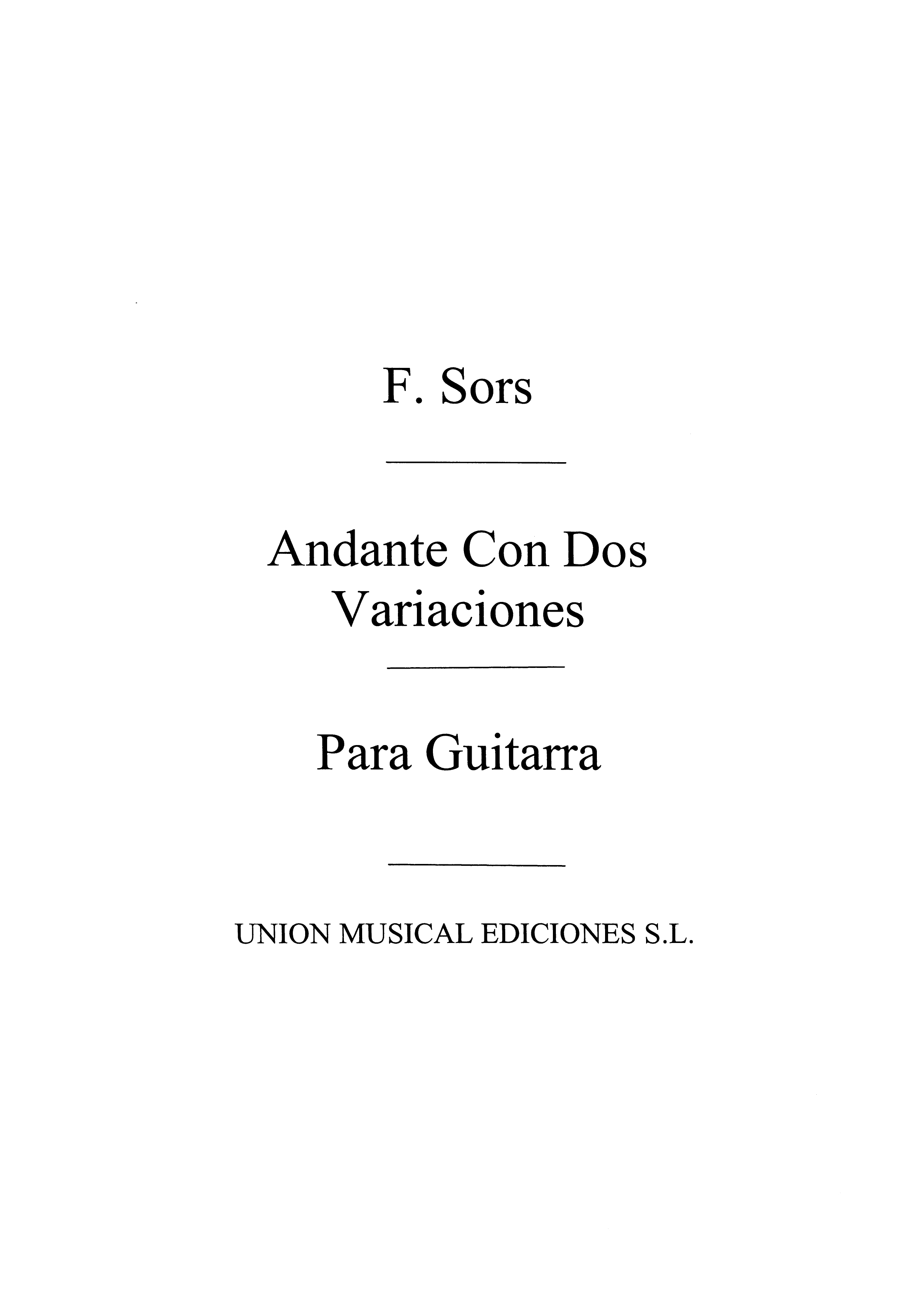 Sors: Andante Con Dos Variaciones (R Sainz De La Maza) for Guitar