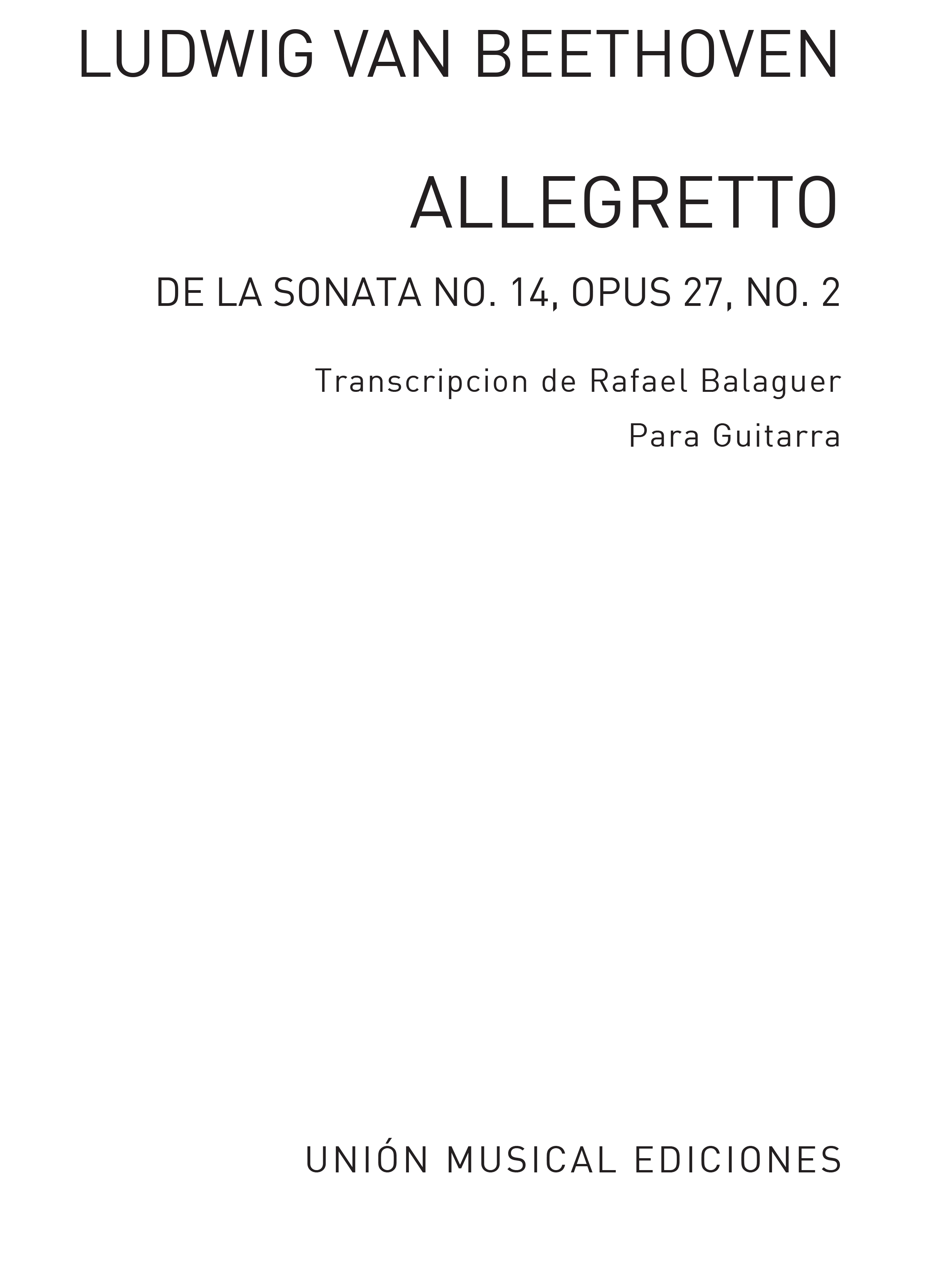 Beethoven: Allegretto De Sonata No.14 Op.27 No.2 (Balaguer) for Guitar