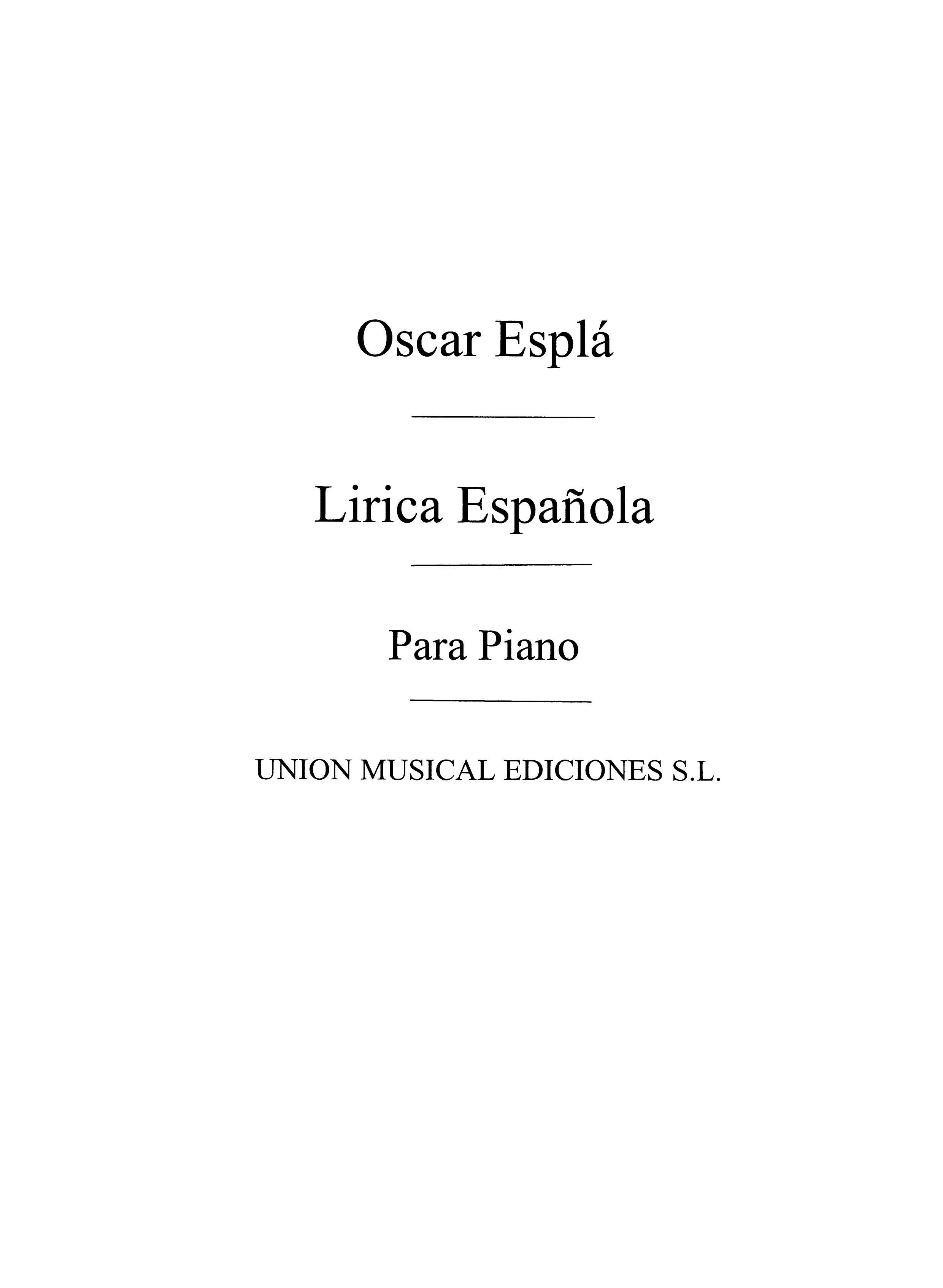 Espla Lirica Espanola Vol.1 Piano