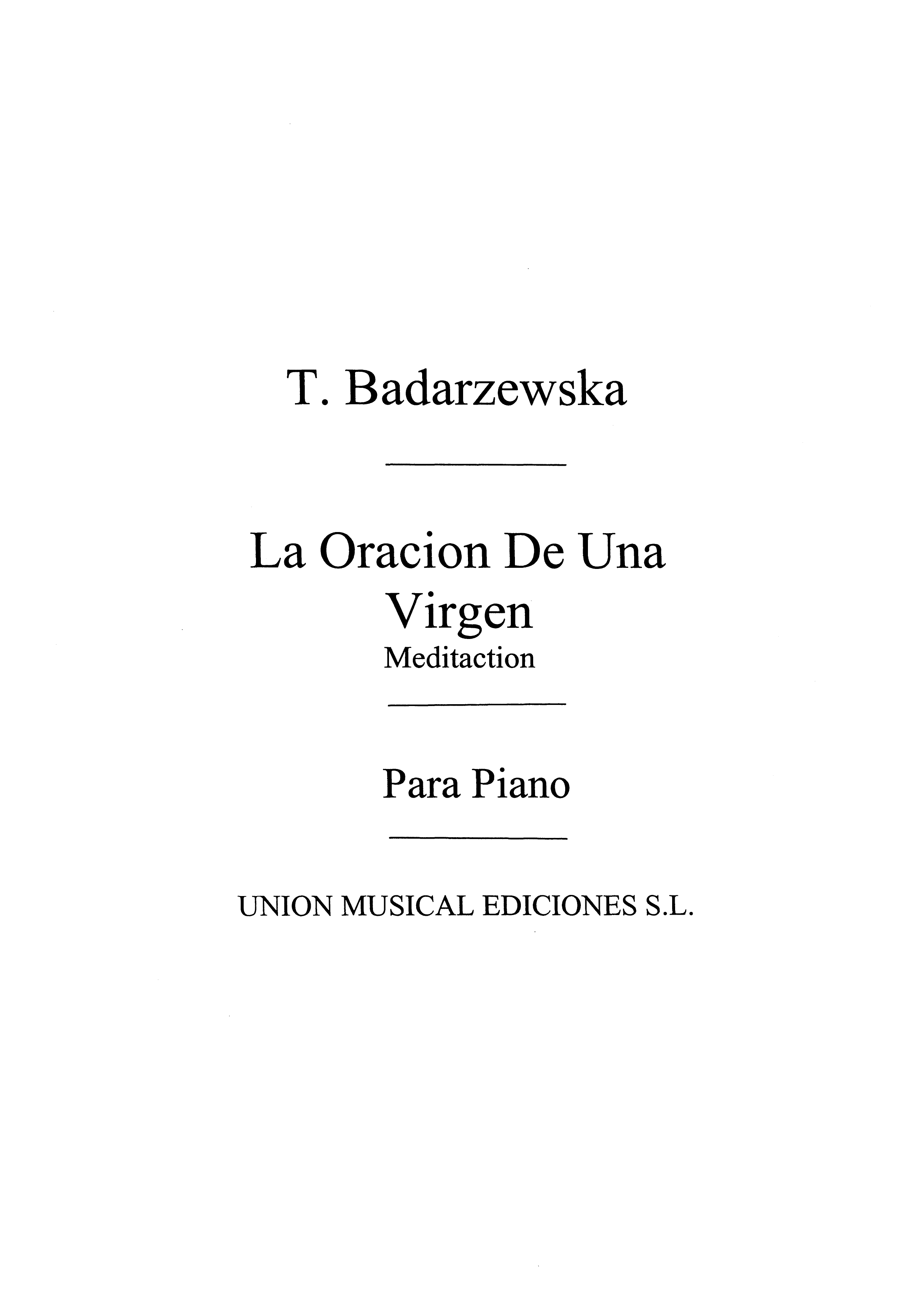 Badarsewska: La Oracion De Una Virgen for Piano