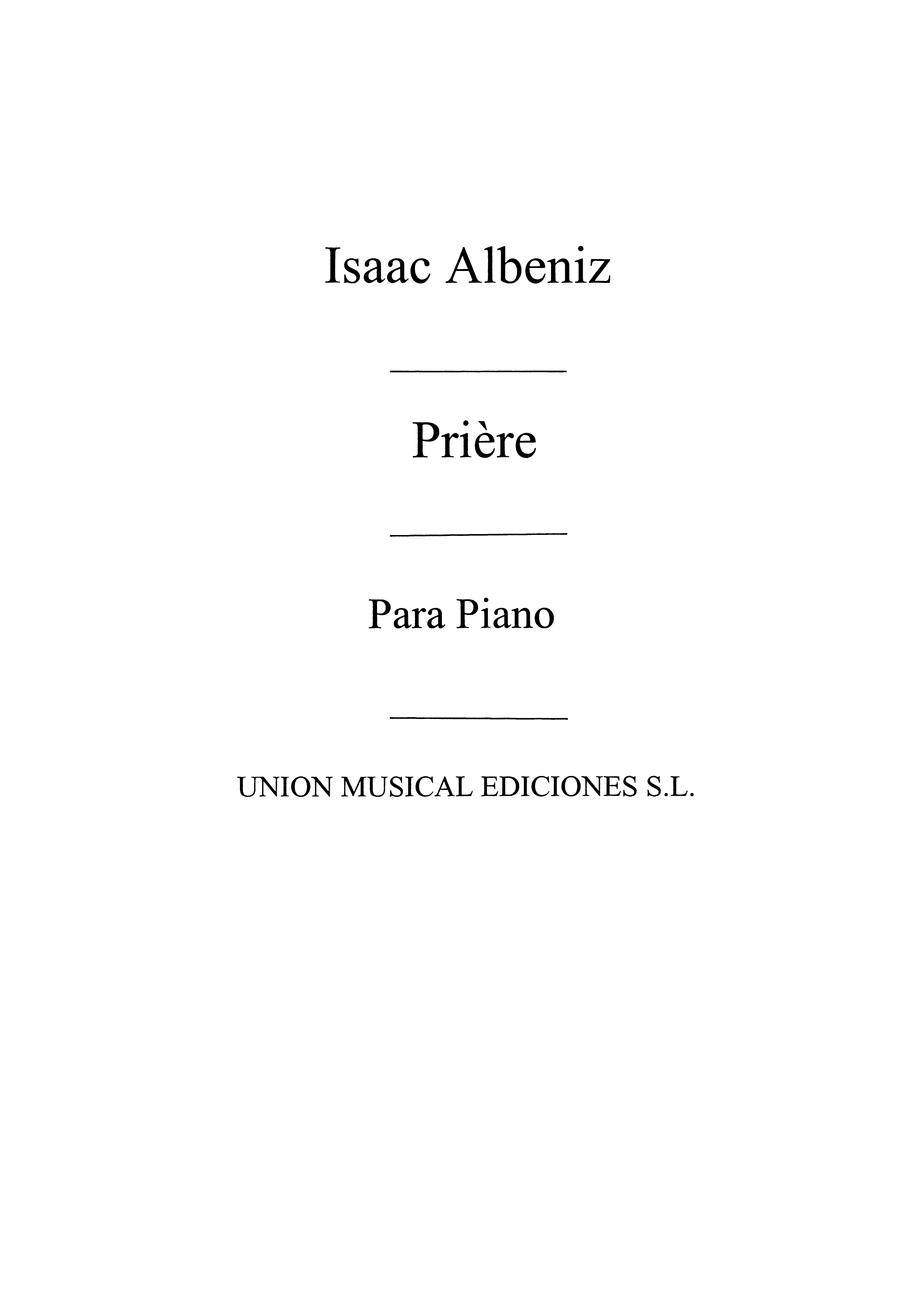 Albeniz: Priere From Piezas Caracteristicas Op.92 for Piano