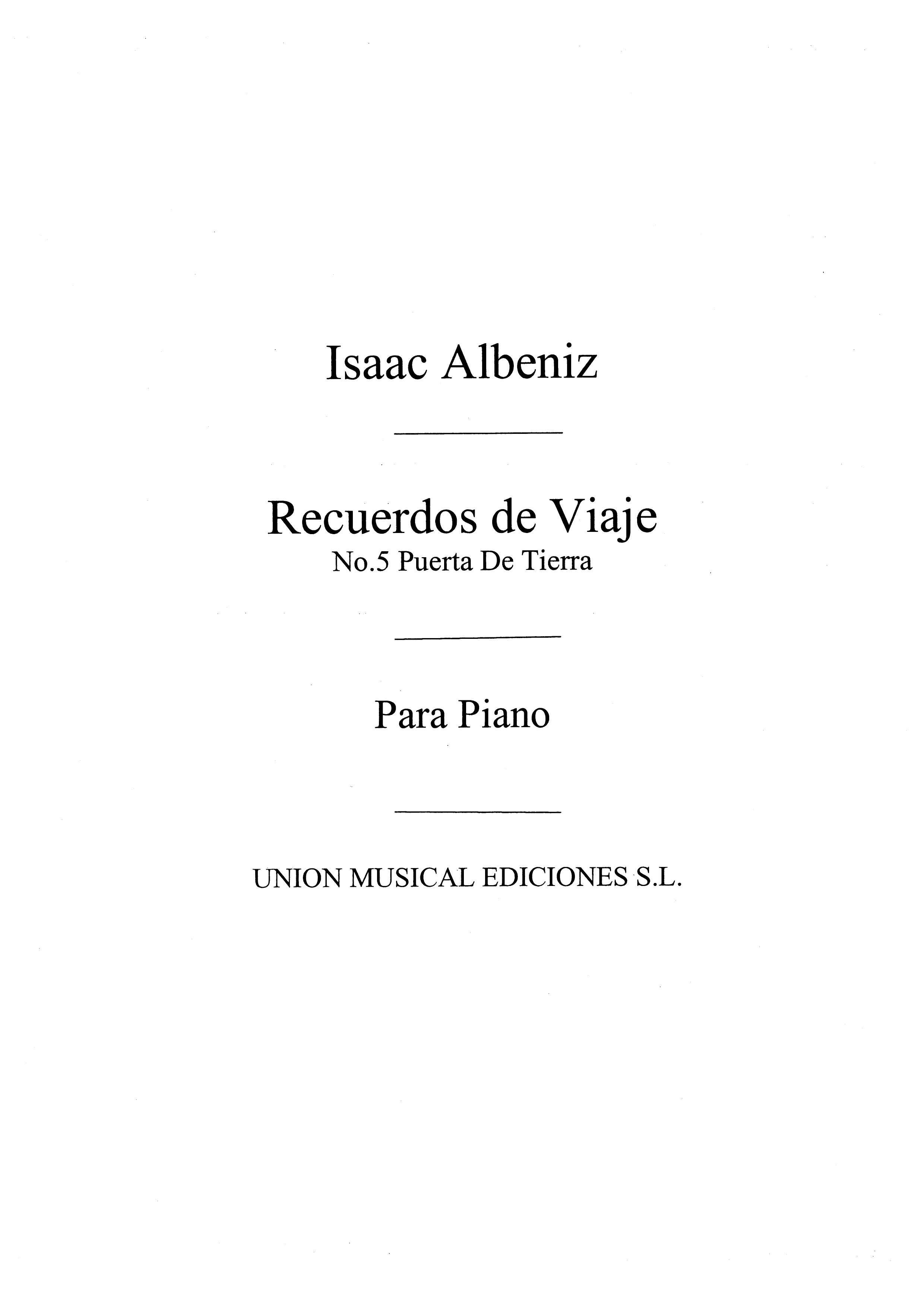 Albeniz Puerta De Tierra Bolero No.5 Rcrds De Vje Op.71 Pf