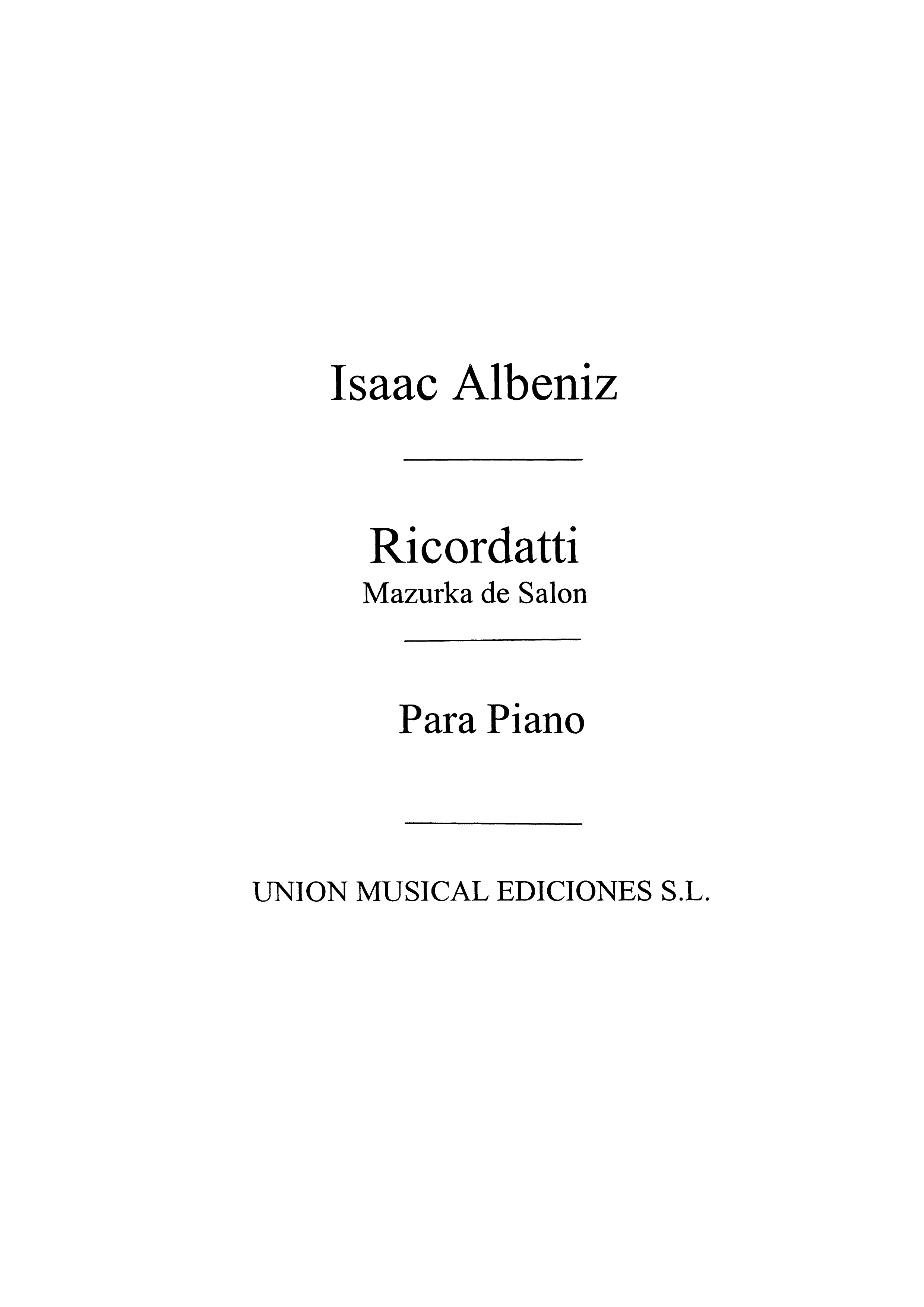 Albeniz: Ricordati Mazurka De Salon Op.96 for Piano