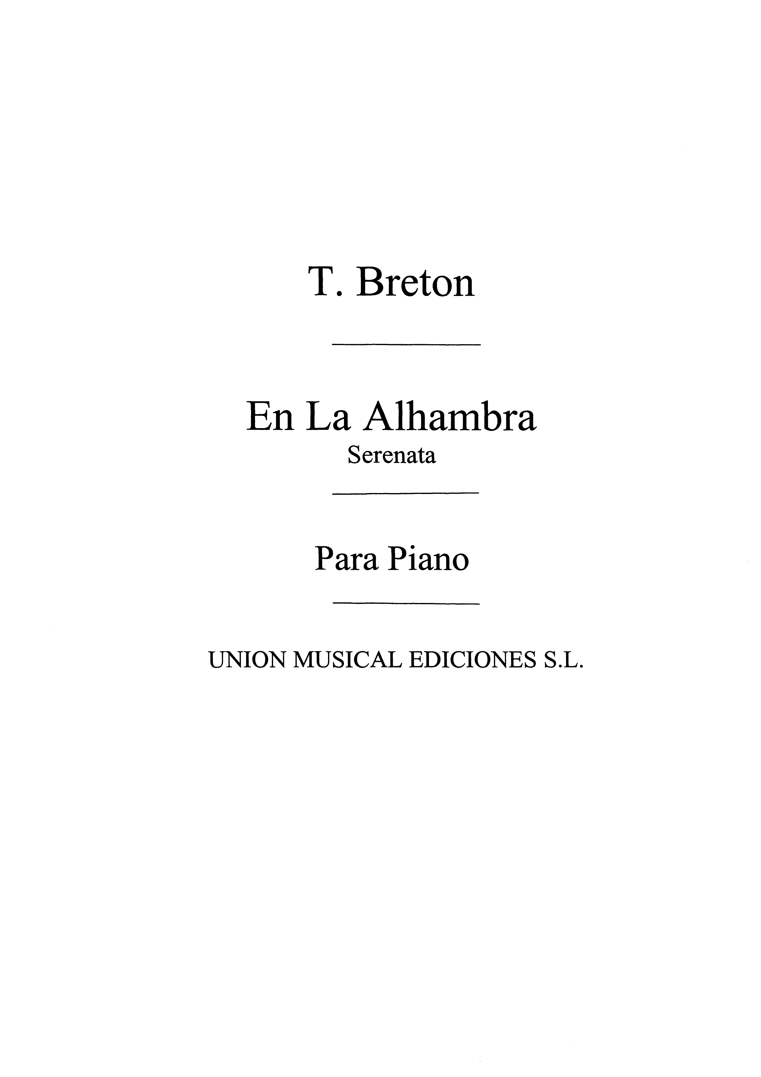 Breton: En La Alhambra Serenata for Piano