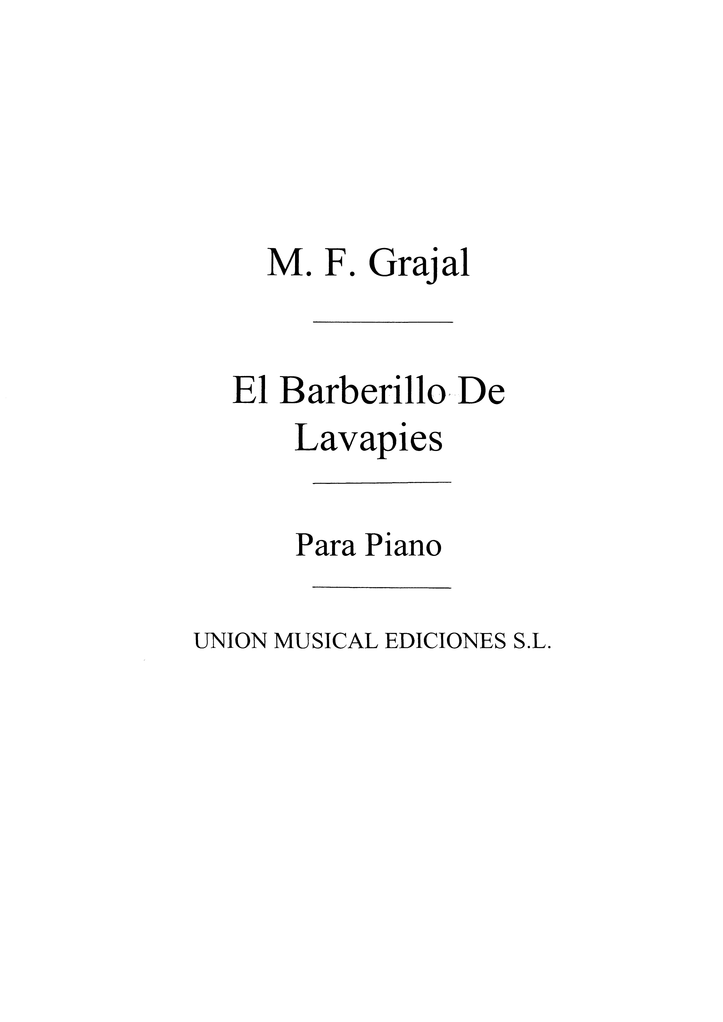 Barbieri: Fantasia De El Barberillo de Lavapies for Piano