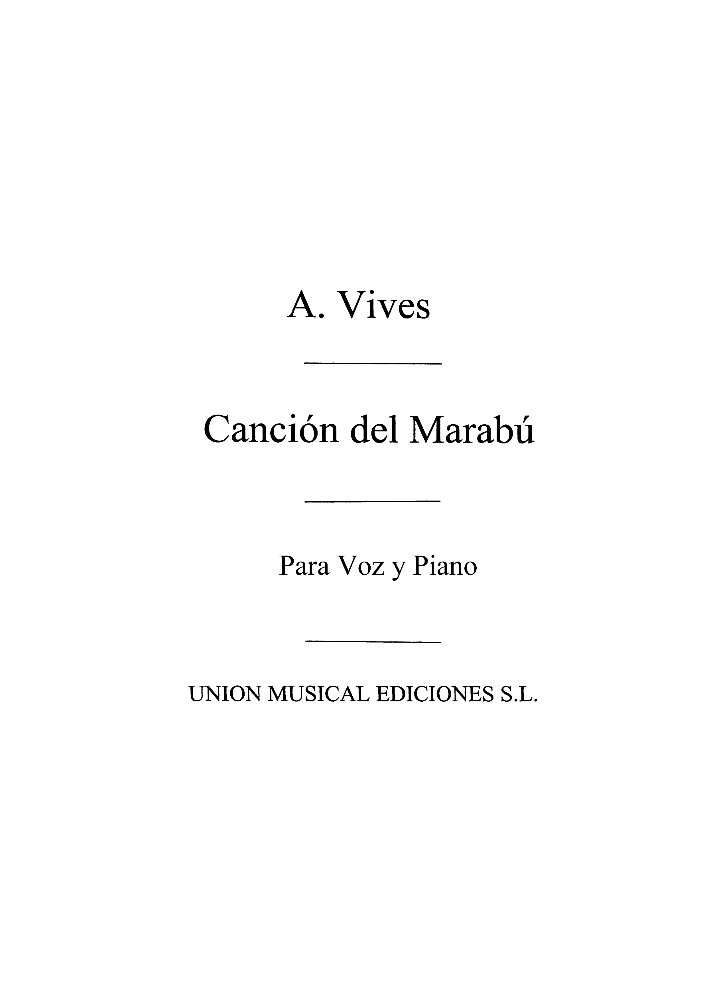 Vives: Cancion De Marabu De Dona Francisquita for Voice and Piano